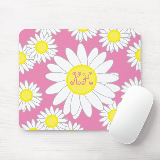 Daisy Monogram Roze Wit en geel Muismat (Met muis)