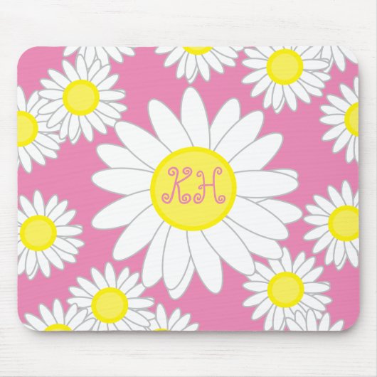 Daisy Monogram Roze Wit en geel Muismat (Voorkant)