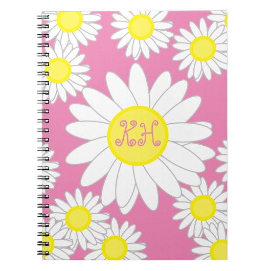 Daisy Monogram Roze Wit en geel Notitieboek (Voorkant)