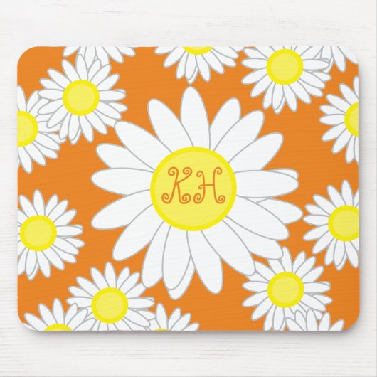 Daisy Monogram Sinaasappel Wit en Geel Muismat (Voorkant)