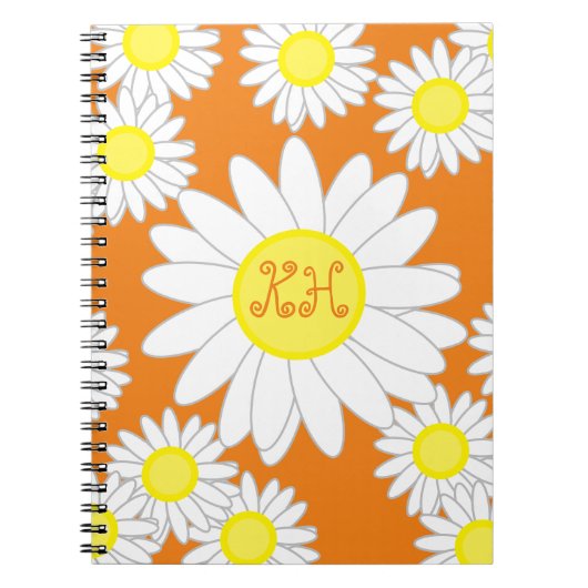 Daisy Monogram Sinaasappel Wit en Geel Notitieboek (Voorkant)