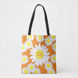 Daisy Monogram Sinaasappel Witte en Gele Canvas ta Tote Bag