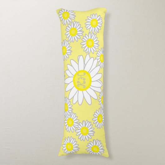 Daisy Monogram Wit en Geel Lichaamskussen (Voorkant Verticaal)
