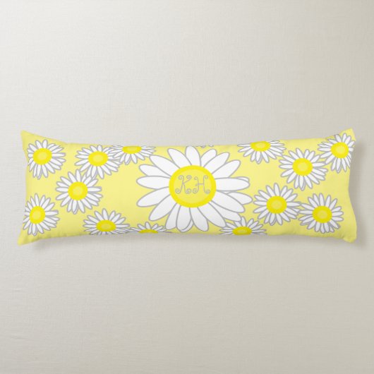 Daisy Monogram Wit en Geel Lichaamskussen (Voorkant)