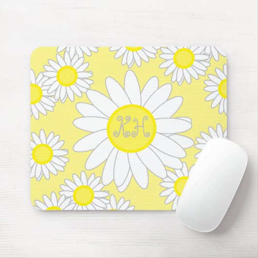 Daisy Monogram Wit en Geel Muismat (Met muis)