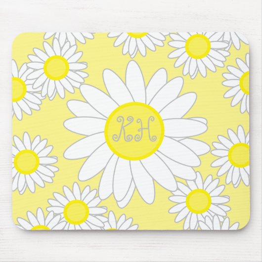 Daisy Monogram Wit en Geel Muismat (Voorkant)