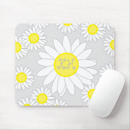 Daisy Monogram Zilver Grijs Wit en Geel Muismat