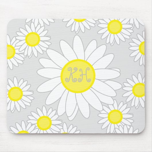 Daisy Monogram Zilver Grijs Wit en Geel Muismat (Voorkant)