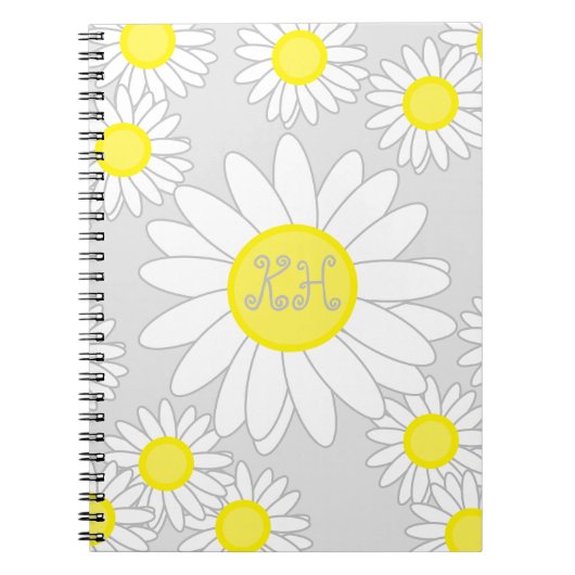 Daisy Monogram Zilver Grijs Wit en Geel Notitieboek (Voorkant)