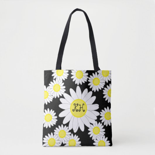 Daisy Monogram Zwart Wit en Geel Canvas tas (Voorkant)