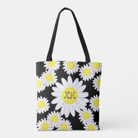 Daisy Monogram Zwart Wit en Geel Canvas tas (Achterkant)