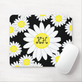 Daisy Monogram Zwart Wit en Geel Muismat