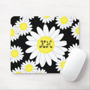 Daisy Monogram Zwart Wit en Geel Muismat