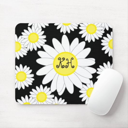 Daisy Monogram Zwart Wit en Geel Muismat (Met muis)
