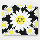 Daisy Monogram Zwart Wit en Geel Muismat (Voorkant)