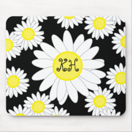 Daisy Monogram Zwart Wit en Geel Muismat