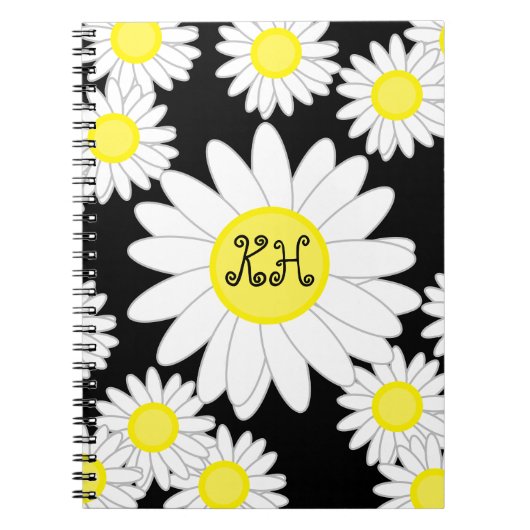 Daisy Monogram Zwart Wit en Geel Notitieboek (Voorkant)