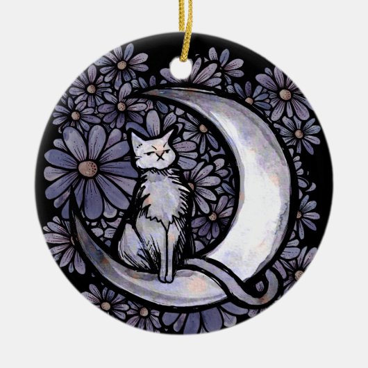 Daisy Moon Kat Kunst Bloem Maankind Katten Keramisch Ornament (Voorkant)