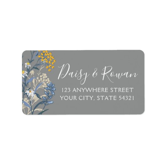 Daisy Navy Blue & Yellow Rowan Berries Adres Etiket (Voorkant)