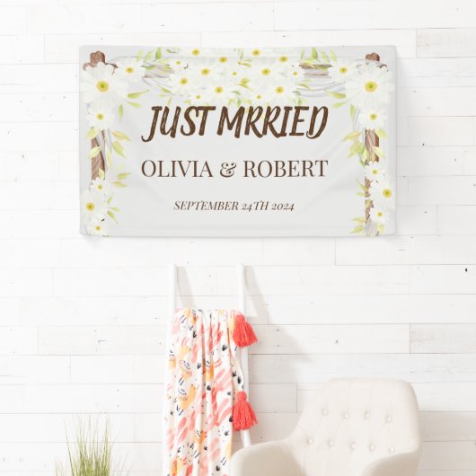 Daisy Net getrouwd bruiloft houten bloemen Spandoek (Insitu)