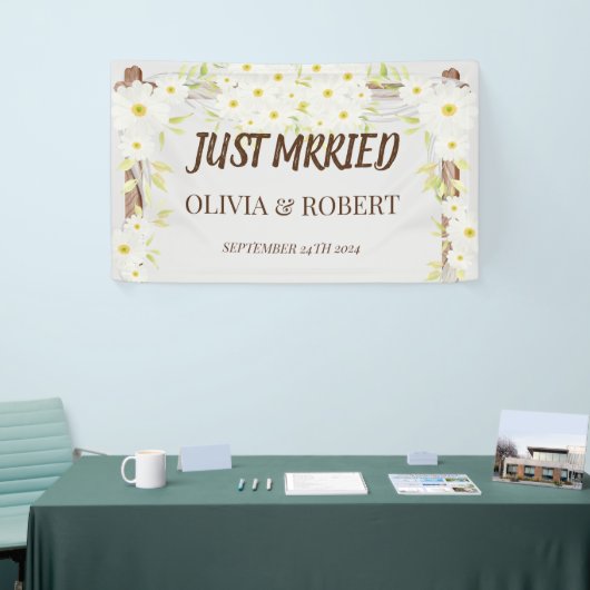 Daisy Net getrouwd bruiloft houten bloemen Spandoek (Beurs)