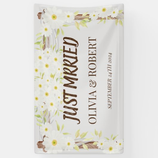 Daisy Net getrouwd bruiloft houten bloemen Spandoek (Verticaal)