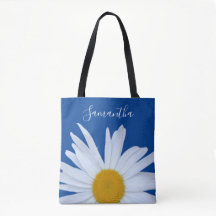 Daisy Ocean Blue White Script Canvas tas