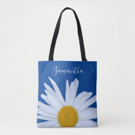 Daisy Ocean Blue White Script Canvas tas
