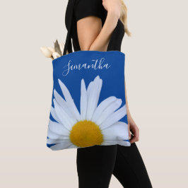 Daisy Ocean Blue White Script Canvas tas
