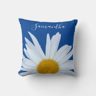 Daisy Ocean Blue White script Kussen
