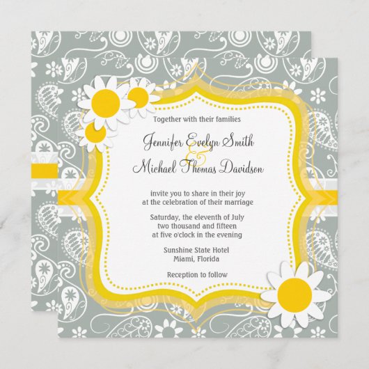 Daisy on Ash Gray, Grey Paisley Kaart (Voorkant / Achterkant)