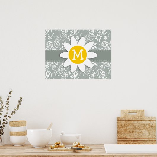 Daisy on Ash Gray, Grey Paisley Poster (Keuken)