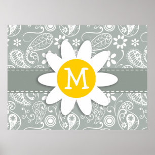 Daisy on Ash Gray, Grey Paisley Poster