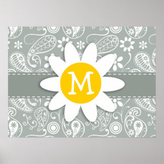 Daisy on Ash Gray, Grey Paisley Poster