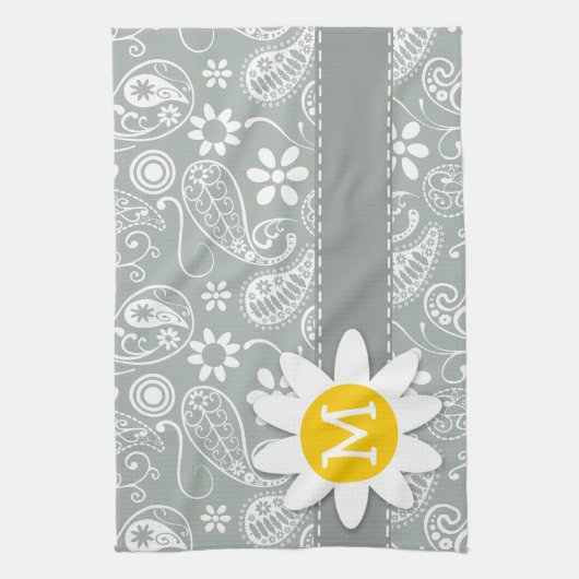 Daisy on Ash Gray, Grey Paisley Theedoek (Verticaal)