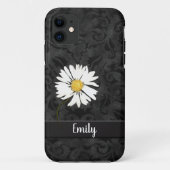 Daisy on Black Damask Hoesje-Mate iPhone Case (Achterkant)
