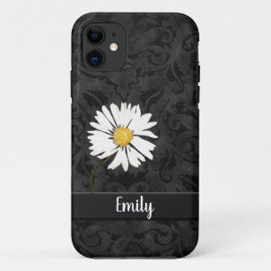 Daisy on Black Damask Hoesje-Mate iPhone Case
