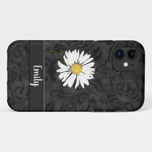 Daisy on Black Damask Hoesje-Mate iPhone Case (Achterkant (horizontaal))