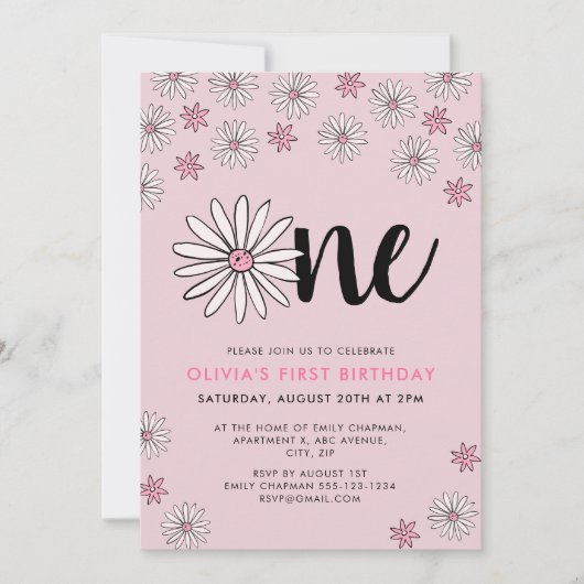 Daisy One Floral 1e Verjaardag Kaart (Voorkant)