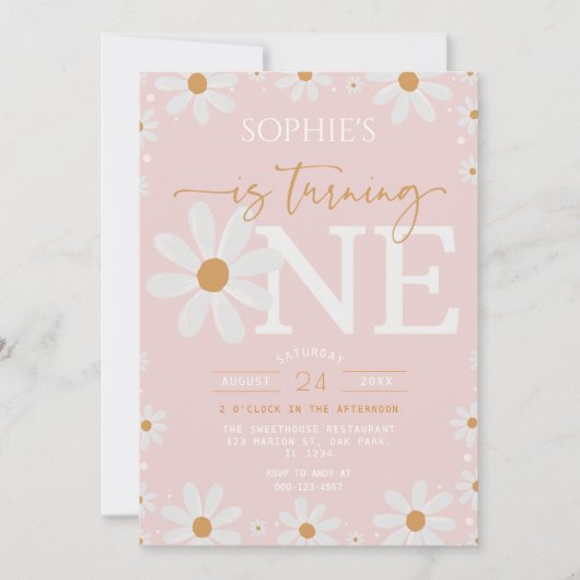 Daisy One Floral Boho 1st Birthday Kaart (Voorkant)