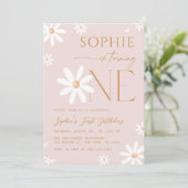 Daisy One Floral Pink 1e verjaardag Kaart (Staand voorkant)