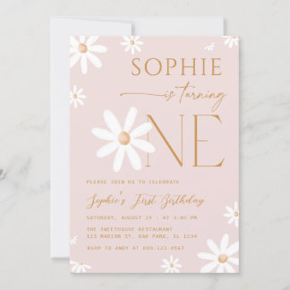 Daisy One Floral Pink 1e verjaardag Kaart