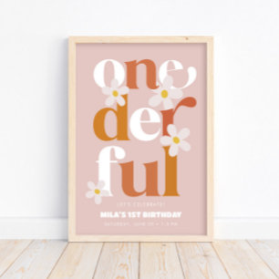 Daisy Onederful Modern Boho 1e verjaardag Poster