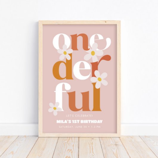 Daisy Onederful Modern Boho 1e verjaardag Poster
