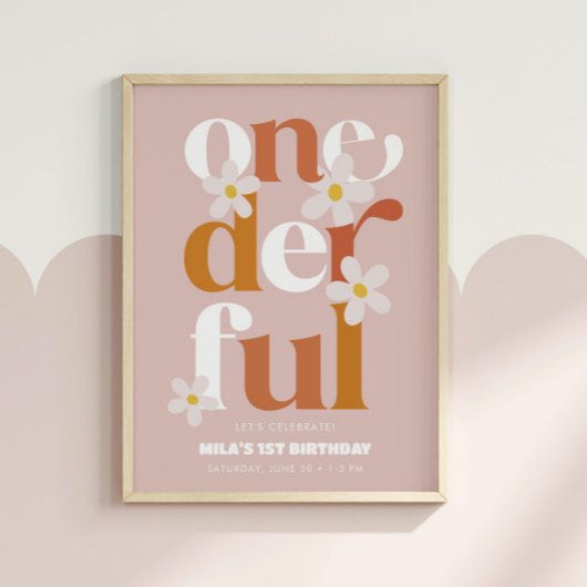Daisy Onederful Modern Boho 1e verjaardag Poster