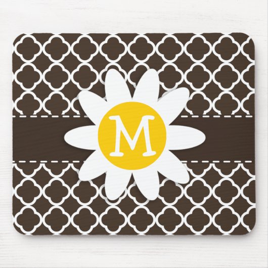Daisy op Bister Brown Quatrefoil Muismat (Voorkant)