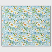 Daisy op blauw glanzend inpakpapier (Vlak)