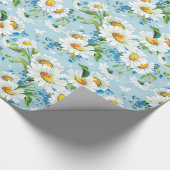 Daisy op blauw glanzend inpakpapier (Hoek)