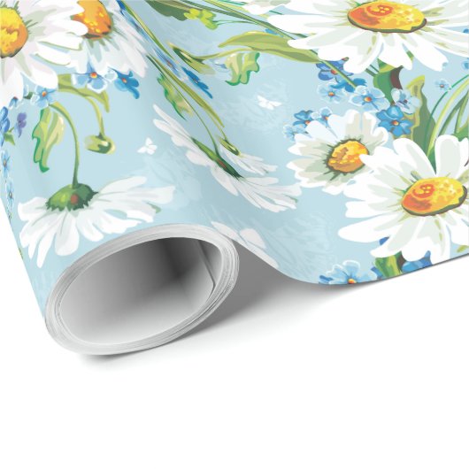 Daisy op blauw glanzend inpakpapier (Rol Hoek)