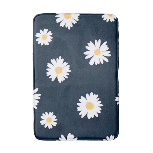 Daisy op blauw patroon badmat (Voorkant Verticaal)